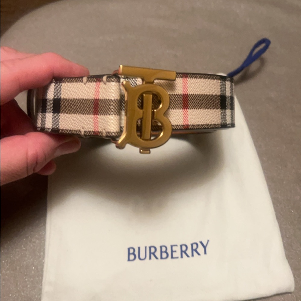 Burberry Plaid Belt with Gold Buckle